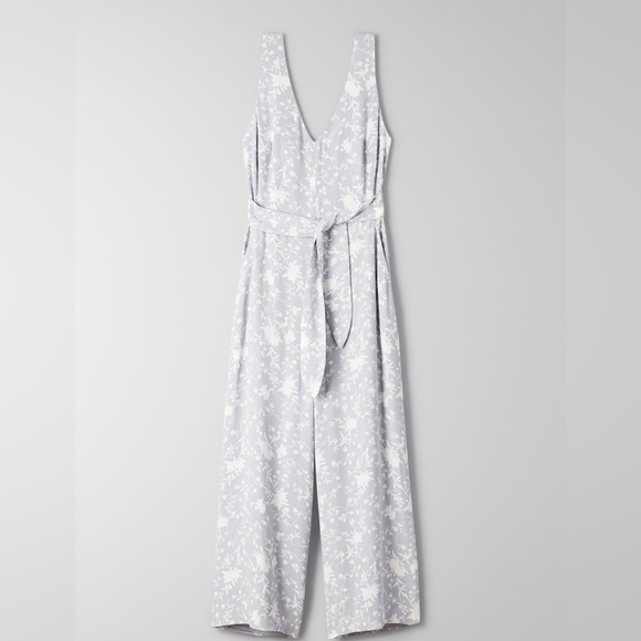 ARITZIA Wilfred Écoulement V Jumpsuit Cutout blue & white floral Womens size 00 - Picture 6 of 16